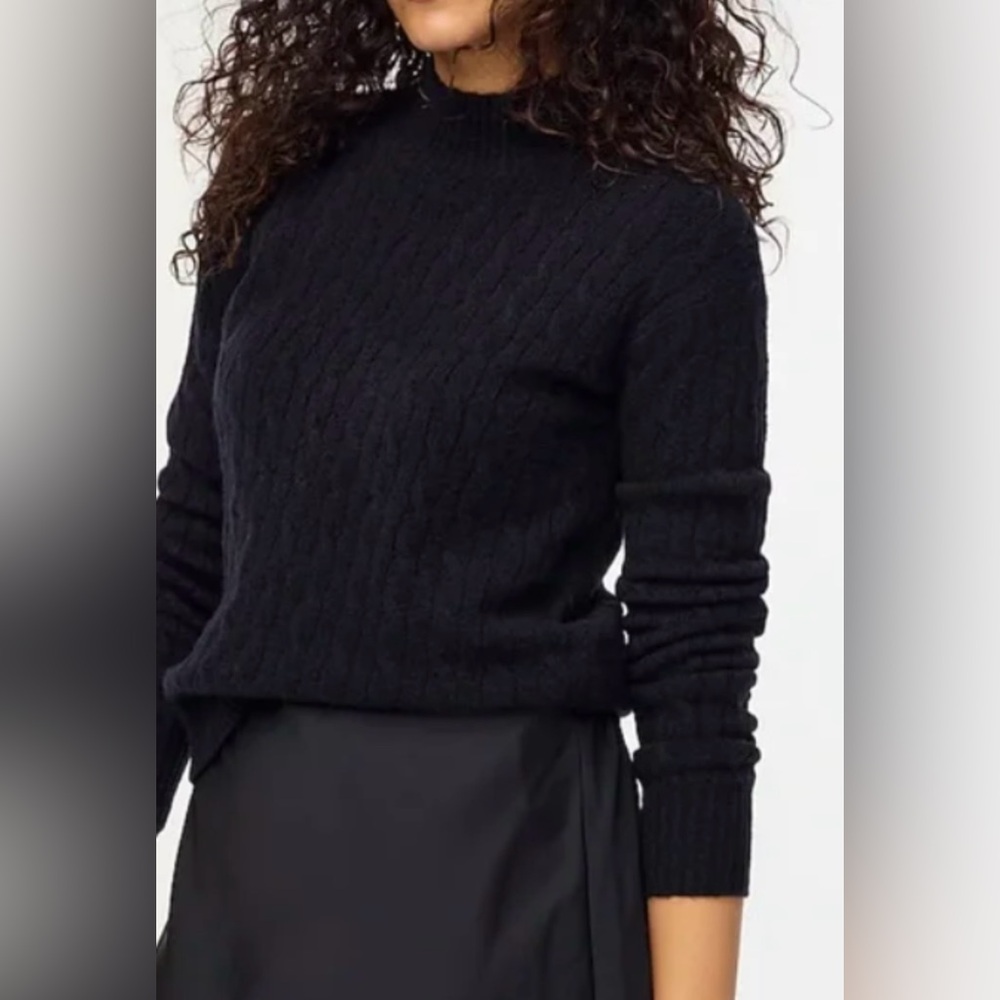 Jcrew black cable knit mockneck sweater medium